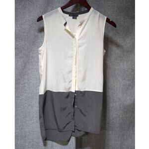 Vince 100% Silk Sleeveless Colorblock Blouse Size Small Cream Gray Tunic Top